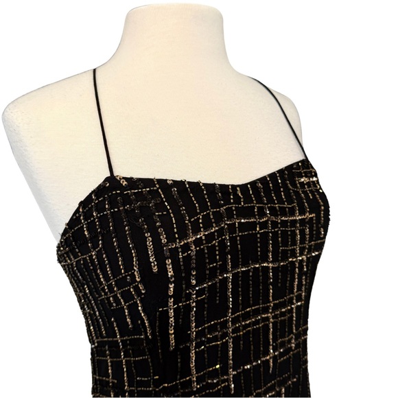 Chelsea & Violet Dress Sz M Beaded SequinGold Black Mini Strappy Party Holiday - Picture 2 of 15